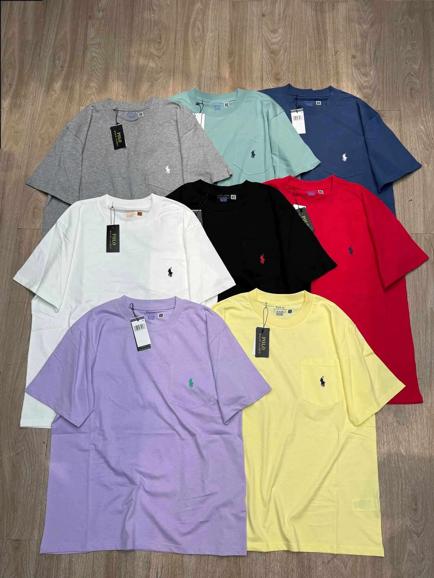 🅿️130 L37 #Ralph Lauren•🇺🇸Classic pony pocket embroidered round neck short-sleeved T-shirt ✅✅✅Ready stock Focus on quality Feel free to compare Size: XS S M L Color: Gray Green Navy Blue White Black Red Purple Yellow